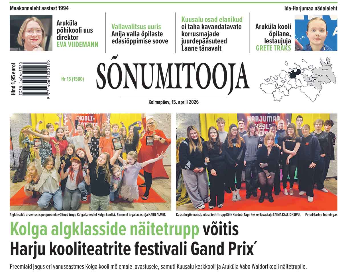 Kol­ga algk­las­si­de näi­tet­rupp või­tis Har­ju koo­li­teat­ri­te fes­ti­va­li Gand Prix´ Kuu­sa­lu noor­te U16 korv­pal­li­võist­kond või­tis Soo­mes Lah­ti 